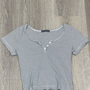 Brandy Melville Navy Blue and White Striped Tee